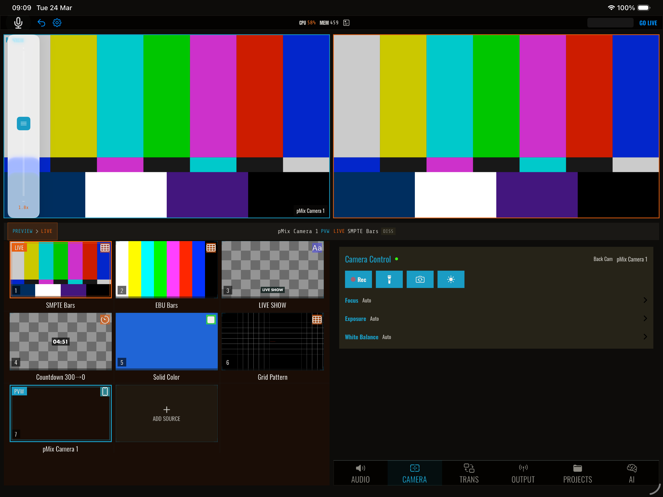Camera control panel